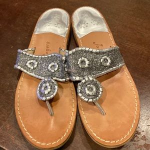 Jack Rogers. Never worn. Black sparkle strap with silver stitching